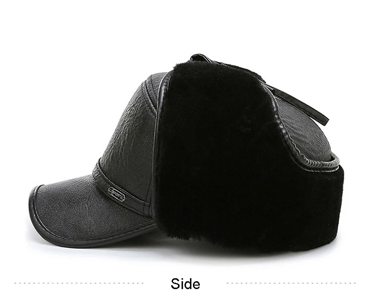 PU Leather Baseball Cap For Men Winter Plus Velvet Thickening Warm Snow Cap Middle-aged Men's Warm Earmuffs Dad Hat Gorras