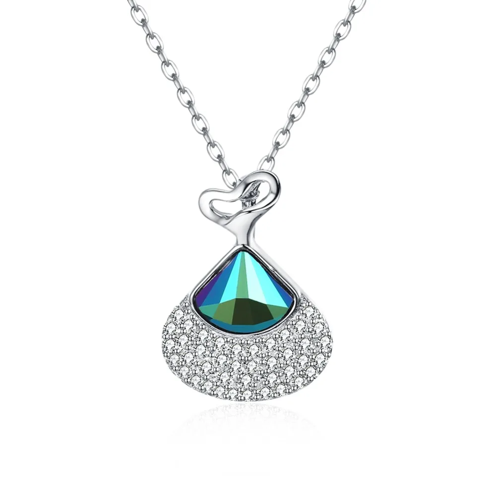 

V1095 Original 100% 925 Sterling Silver Blue Gem CZ Zircon Pendant Necklace Fashion Wedding Jewelry Gift Accessories