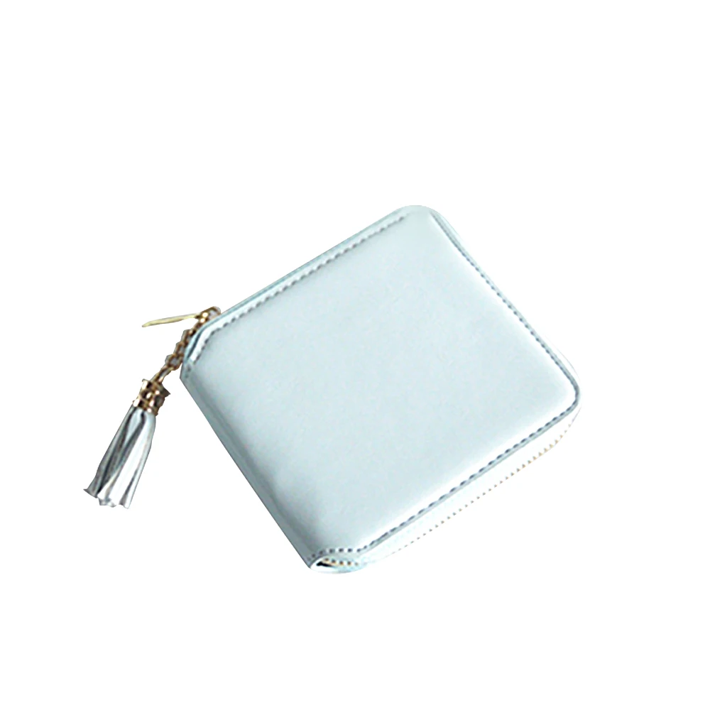 light blue Женский однотонный кошелек из искусственной кожи, прекрасный мини-кошелек, кошелек для монет с подвесками с кисточками, сумка для хранения - Цвет: light blue