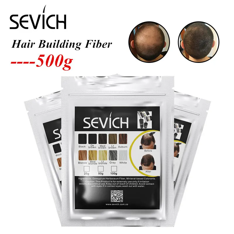 Sevich-Polvo de queratina instantáneo para cabello, fibras de reconstrucción del cabello, bolsas de repuesto, 10 colores, 500g