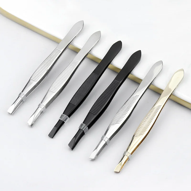 1pc Stainless Steel Eyebrow Hair Removal Tweezer Trimmer Shaper Slanted Tip Small No Rust