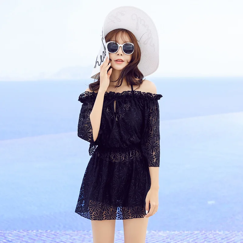 

South Korea Bathing Suit Women's Split Type Three-piece Set Sexy Lace Small Bust Gathering Boxer Bikini Slimming Holiday Hot Spr