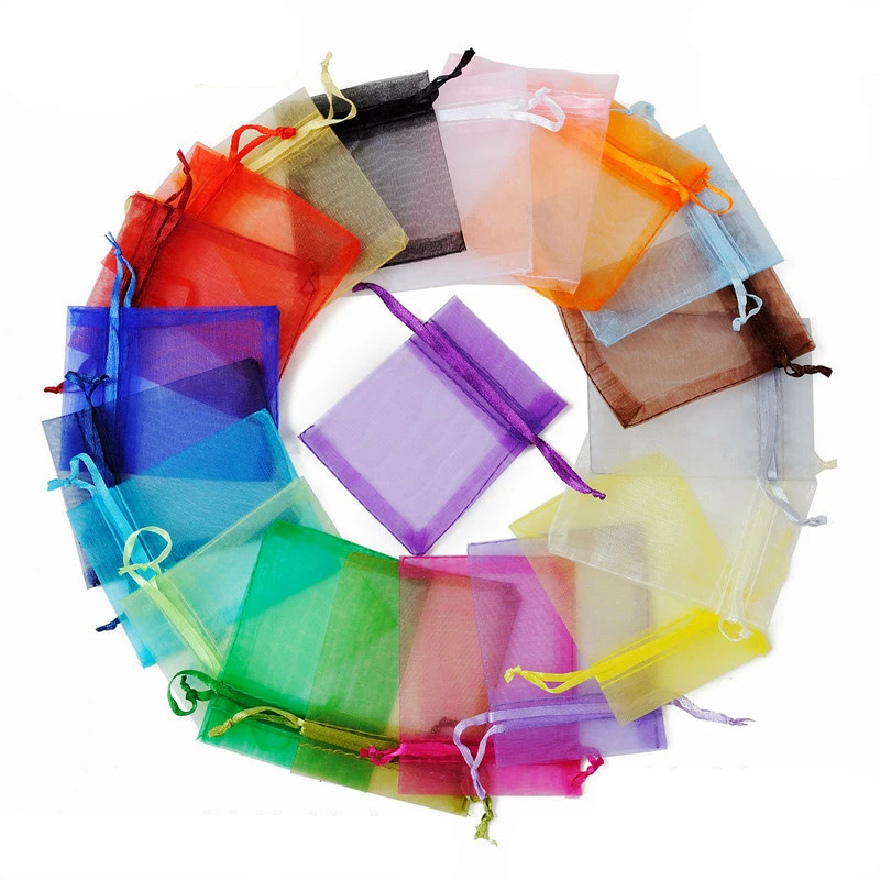 #*Cheap 100Pcs Organza Bags Jewelry Bags Packing Drawable 7x9 9x12 10x15 13x18 17x23cm Gift Bag Sachet Organza Wedding Communion Decor