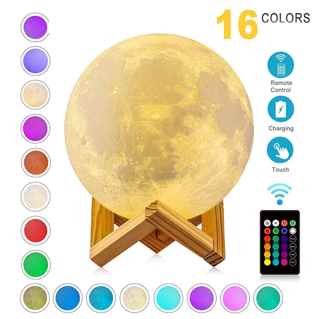 night lamp for bedroom wall 3D Print Moon Lamp LED Night Light Rechargeable 16 Colors Change Remote Moon Light 3 Color Touch Moon Lamps Children's Lights night light lamp Night Lights