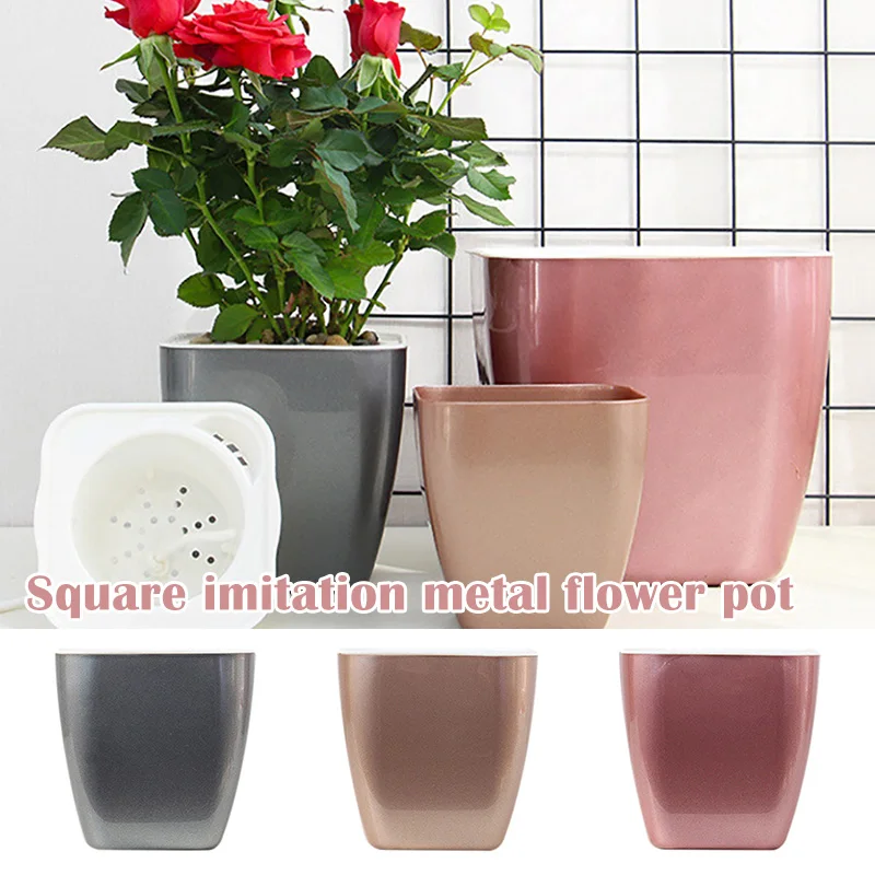 

Imitation metal flower pot Lazy Flower Pot Automatic Water Absorption for Plant Home Garden Decoration plastic basin