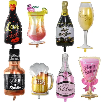 

Wine Champagne Whiskey Bottle Cup Foil Balloons 30th Birthday Party Valentines Wedding Decors Air Balloon Decoration Supplies