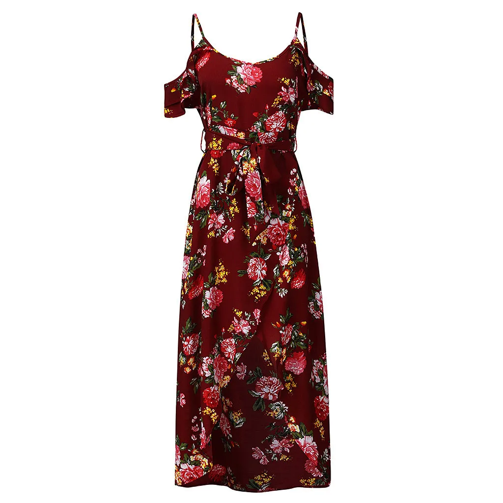 Одежда vestidos, вечернее платье, женское, плюс размер, летнее, v-образный вырез, цветочный принт, бохо, без рукавов, вечерние, макси платье#723 платье женское - Цвет: Red
