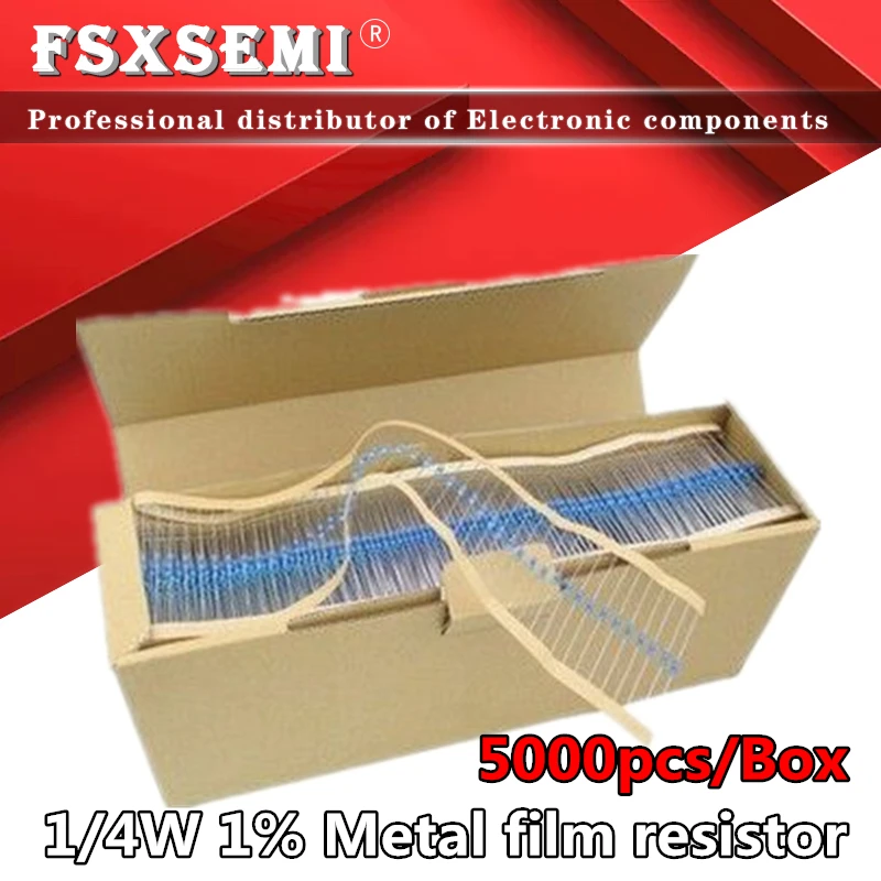 5000pcs/lot 1/4W 1% Metal film resistor 1R~1M 100R 220R 330R 1K 1.5K 2.2K 3.3K 4.7K 10K 22K 47K 100K 100 220 330 2K2 3K3 4K7 ohm 20pcs lot 1w metal film resistor 1r 1m 1% 100r 220r 1k 1 5k 2 2k 4 7k 10k 22k 47k 100k 100 220 1k5 2k2 4k7 ohm resistance