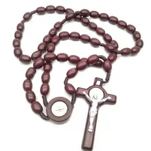 Деревянные бусины Иисуса 8 мм Четки из бисера крест кулон ожерелье плетеная веревка цепь ювелирные изделия аксессуары M0XD
