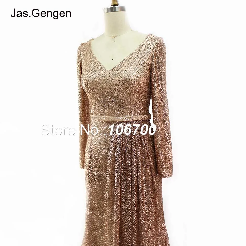 Арабское мусульманское вечернее платье с длинным рукавом, vestidos de fiesta, Русалка, блестящее платье с v-образным вырезом, с разрезом спереди, с поясом, вечерние платья для выпускного вечера