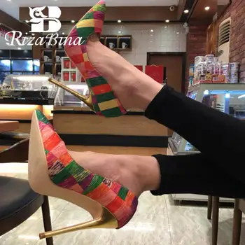 

RIZABINA Plus Size 35-47 Women Pumps Colorful Print Pointed Toe Sexy Spring Party High Heel Shoes Women Bridals Marry Footwear
