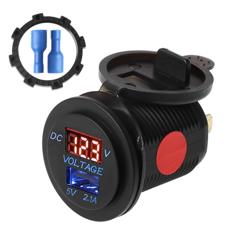 5V 2.1A мотоцикл розетка в автомобиль напряжение дисплей USB зарядное устройство светодиодный вольтметр Панель - Цвет: R