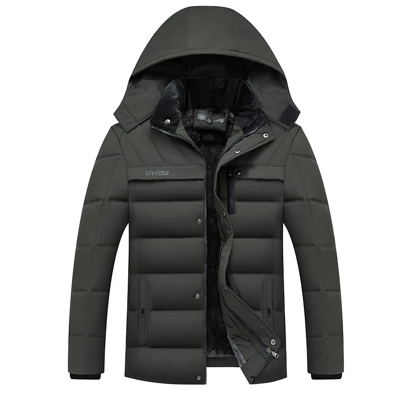 Army green Мужские флисовые Утепленные зимние пуховые куртки верхняя одежда пальто парки с хлопковой подкладкой пальто на молнии с капюшоном пальто мужская шапка съемная - Цвет: Army green