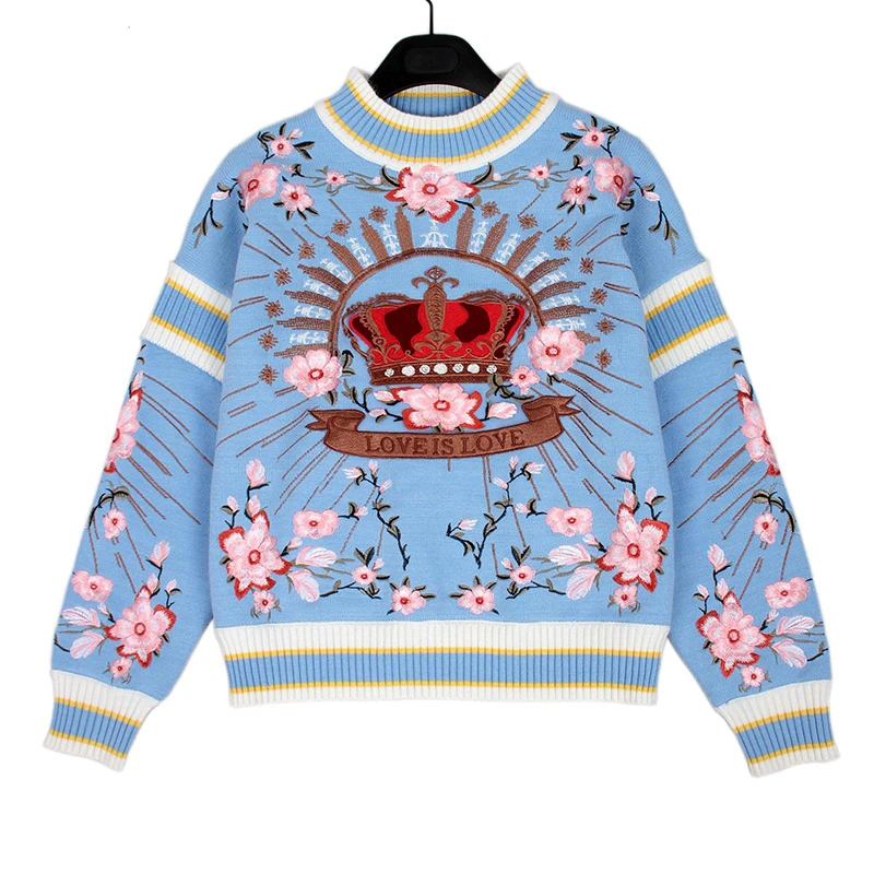 MoaaYina модный дизайнерский вязаный пуловер свитер осенний женский длинный рукав цветочный узор, вышивка сохраняет тепло вязаный свитер