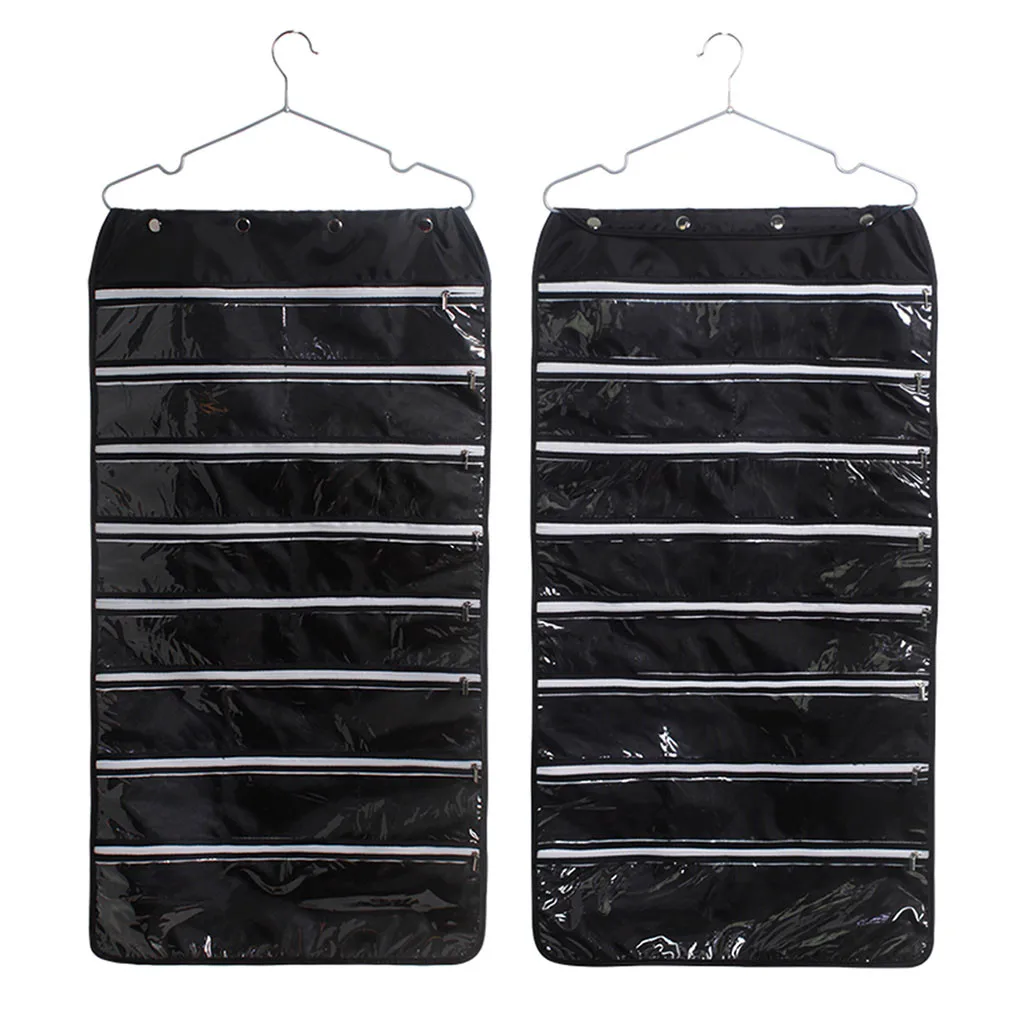 Подвесной органайзер для ювелирных изделий сумка(56-Pockets) Двухсторонняя, плотная ткань Оксфорд, хранение на молнии, прозрачный пластиковый из пвх шкаф для ювелирных изделий