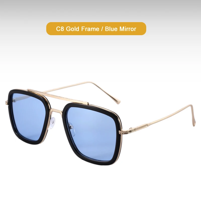 LRDNSD Мужские Винтажные стимпанк Солнцезащитные очки брендовый дизайнер Tony Stark Железный человек очки ретро солнцезащитные очки UV400 - Цвет линз: C8