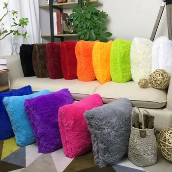 

43X 43cm Soft Plush Faux Fur Decorative Cushion Pillowcase Throw Pillow For Sofa Car Chair Hotel Home Decoration Wholesale