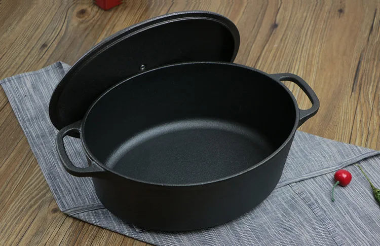 Овальной чугунной котловой толстой чугунной кастрюля для тушение фарфоровых эмалей кухонная посуда без покрытия антипригарный горшок