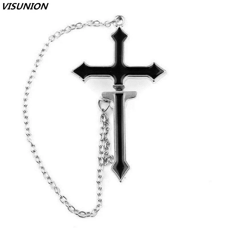 

1 Piece Fashion Black Cross Tassel Earrings for Women and Men Unique Silver Chain Stud Earring Allergy Free Pendant Ear Studs