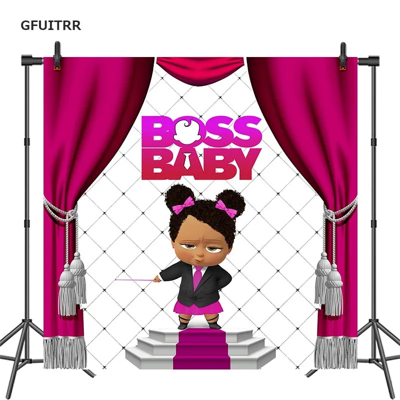 

GFUITRR Girl Boss Baby Photography Backdrop Hot Pink Curtain Photo Booth Background Vinyl Photo Props