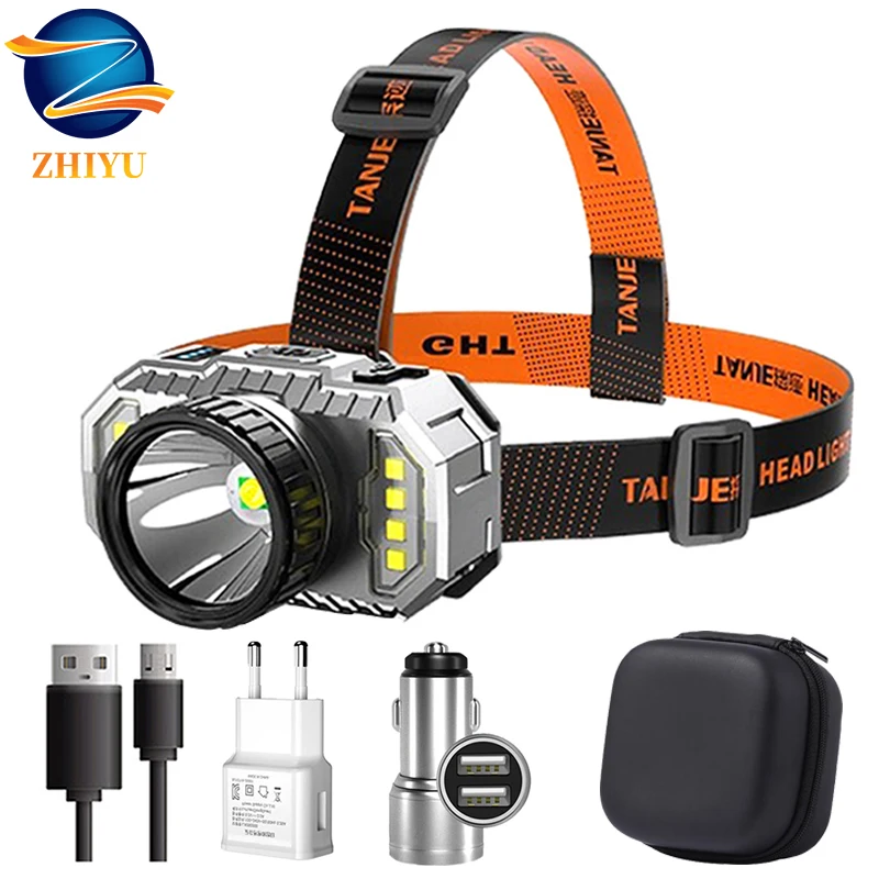 T20 Super Powerful Built-in Battery Headlamp USB Rechargeable LED Multifunctional Waterproof Torch Flashlight Outdoor Camping | Лампы и
