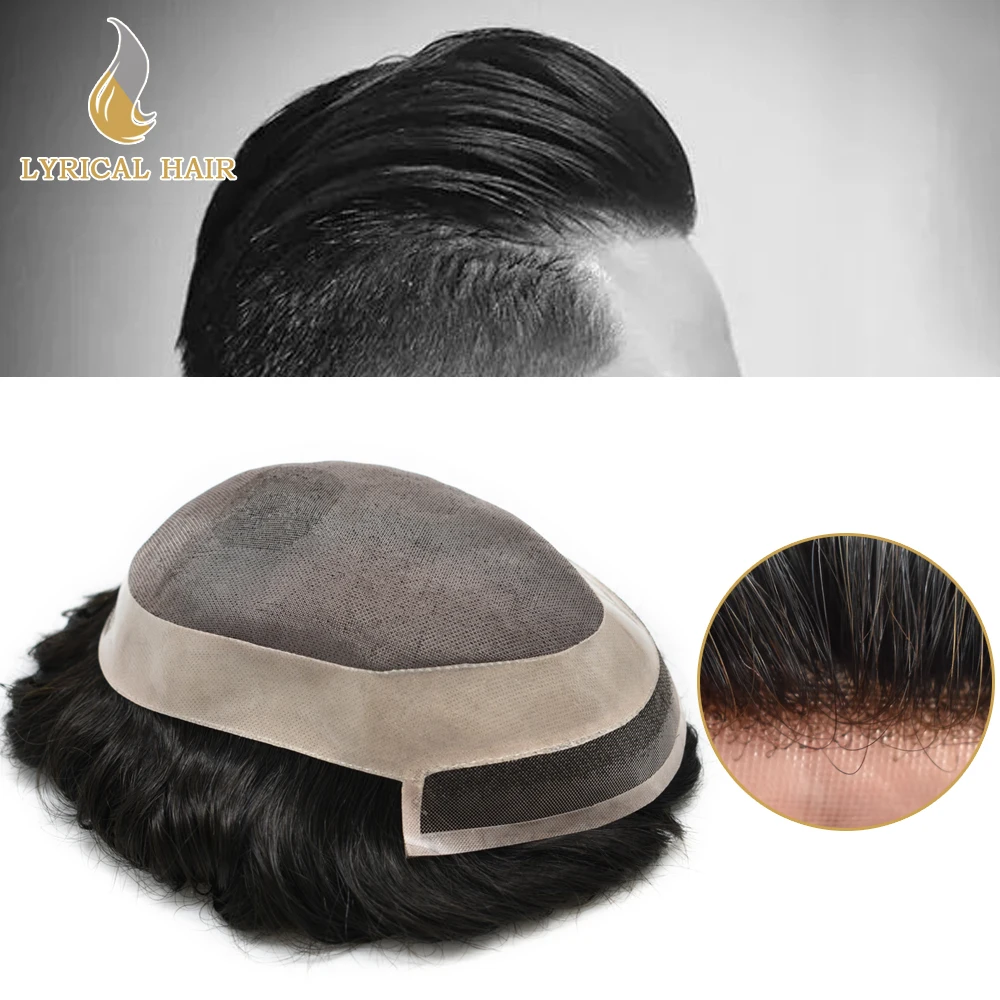 Черные человеческие волосы система тонких моно Мужской s Toupee сварной кружевной
