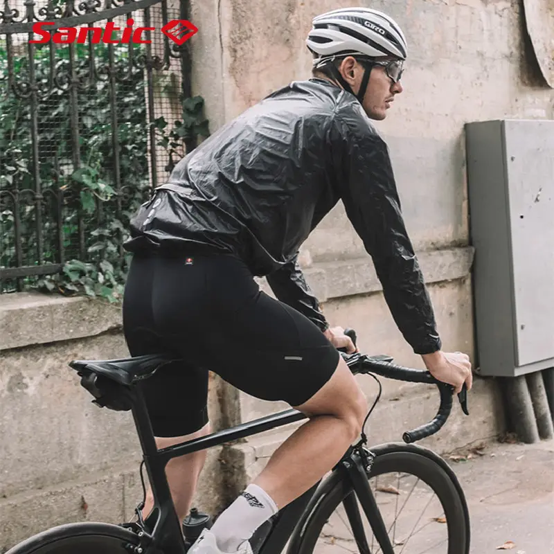 Santic Men’s Cycling Jacket – Windproof Lightweight Long Sleeve Bike Jersey with Sun & Light Rain Protection