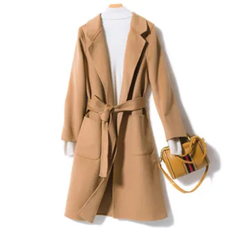 

Fashion Double Faced Cashmere Coat Female Autumn winter Casual Slim Thicken Warm Wool Jacket 100% Pure Woolen Coat Women Outwear