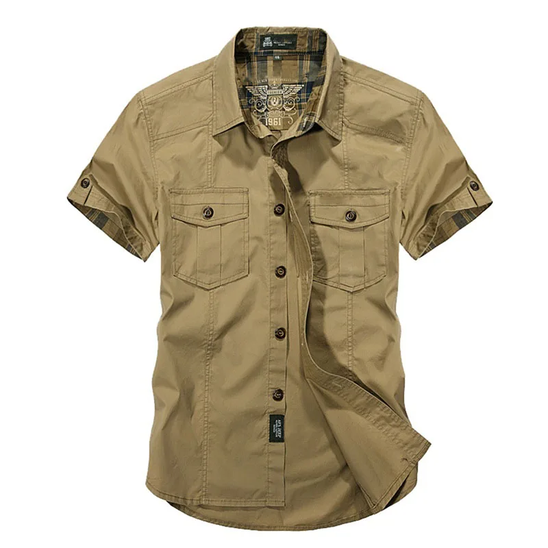 Военные Стиль высокое Качественный хлопок весенние мужские рубашки в стиле кэжуал Однотонная рубашка Классический дизайн дышащий