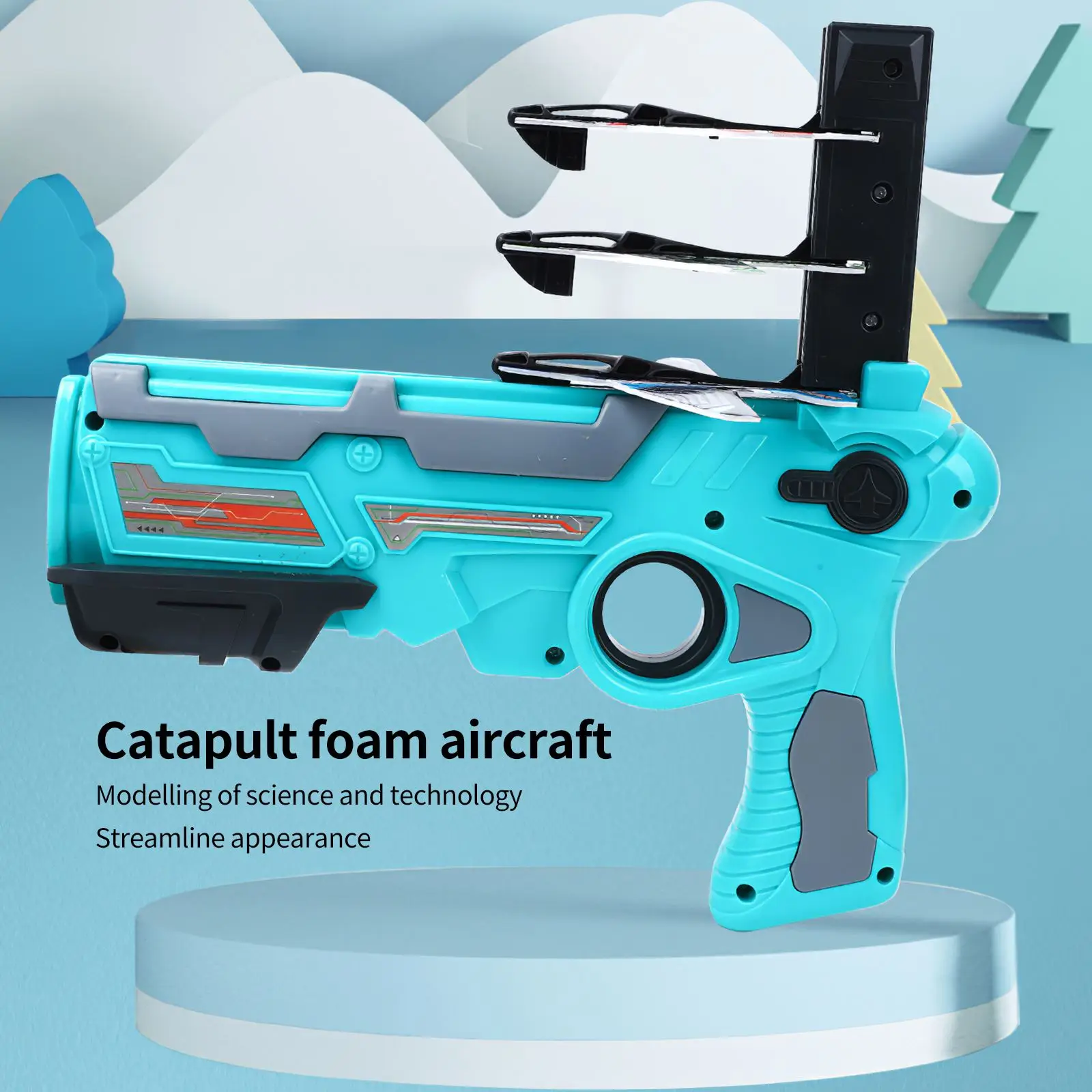 Catapulta de burbujas de cielo, Avión de juguete, modelo de eyección de un clic, Avión de espuma con 4 uds, lanzador de avión planeador para exteriores para regalo