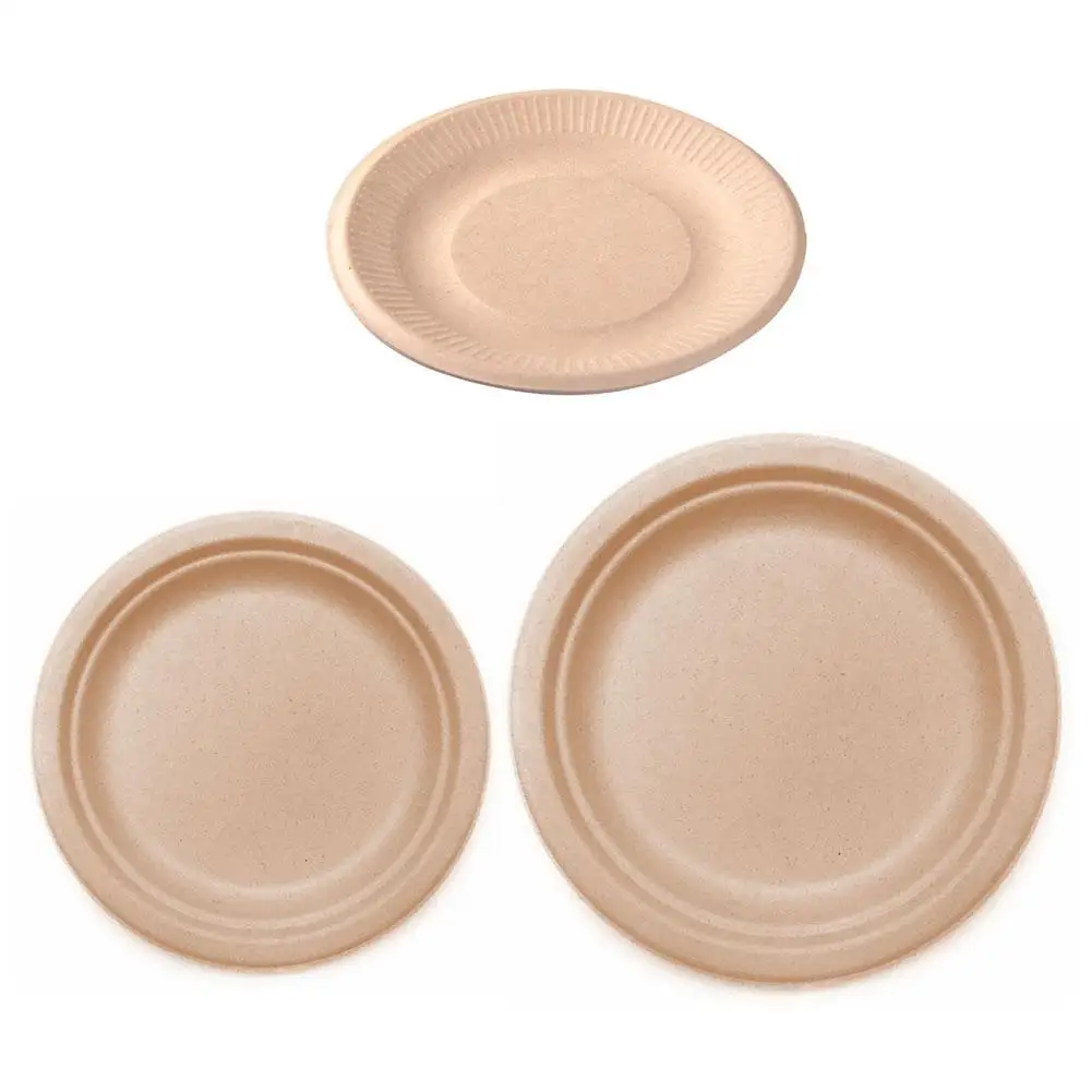 50 шт. 6/7/9in 100% Compostable бумажные тарелки сверхпрочные качественные натуральные
