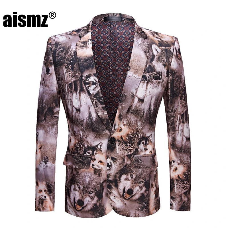 19 Aismz бренд Tide для мужчин Модный цветочный принт Slim Fit Блейзер сценические костюмы Одежда для певцов бар DJ плюс размер мужской Костюмный пиджак - Цвет: 19