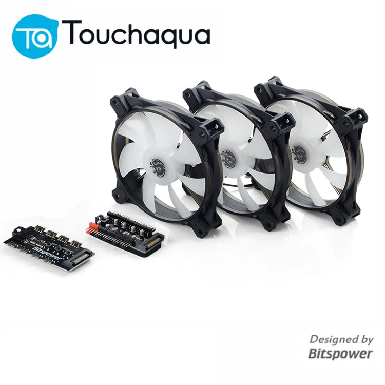 3 шт. Bitspower Touchaqua 12 см вентилятор компьютера, 120x120x25 мм AURA 5V 3PIN вентилятор RGB, 4PIN вентилятор с ШИМ-управлением, 120x120x25 мм, 3 предмета в комплекте
