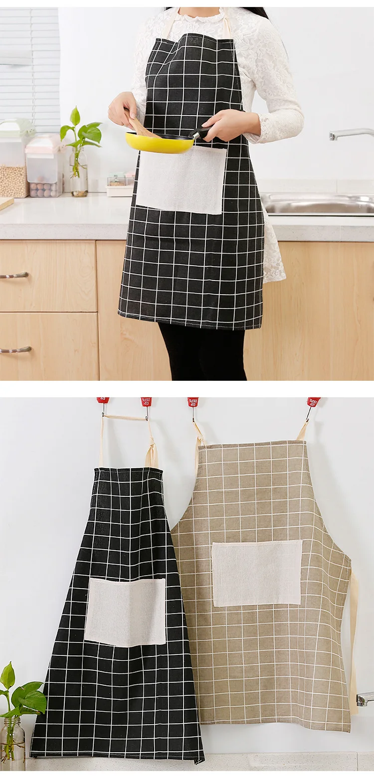 Northern European-Style Cotton Fabric Apron Oil Resistant Cleaning Apron Kitchen Home Work Clothes Bakery Half-length Apron