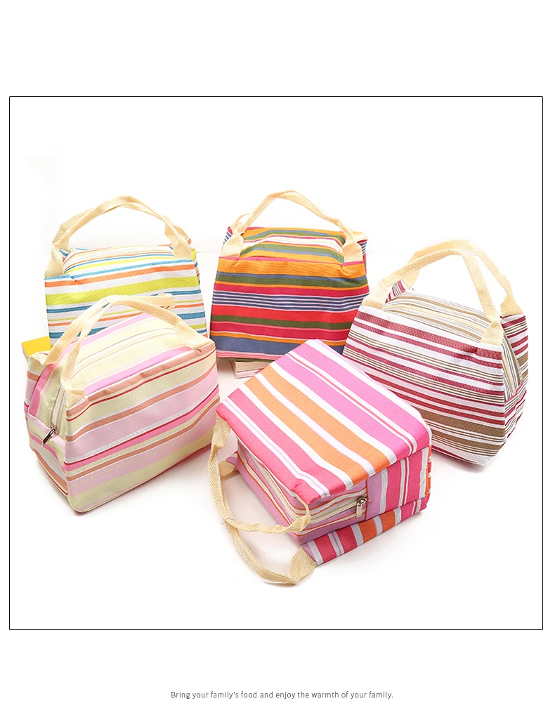 wholesale Insulated Lunch Bag Children Thermal Stripe Tote Bags Cooler Picnic Food Lunch box bag for Kids Man Ladies outside