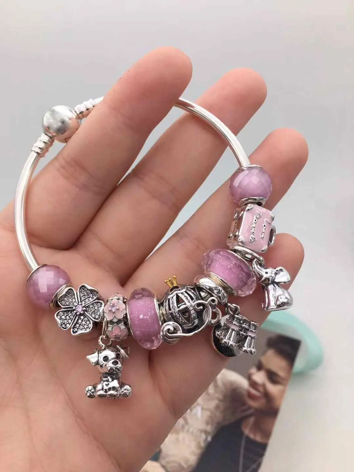 

Kaliyah Shop High Quality 1:1 100% 925 Pure Silver Niche Design Pink Beads Little Elephant Animal Design Bracelet Free Of Charge