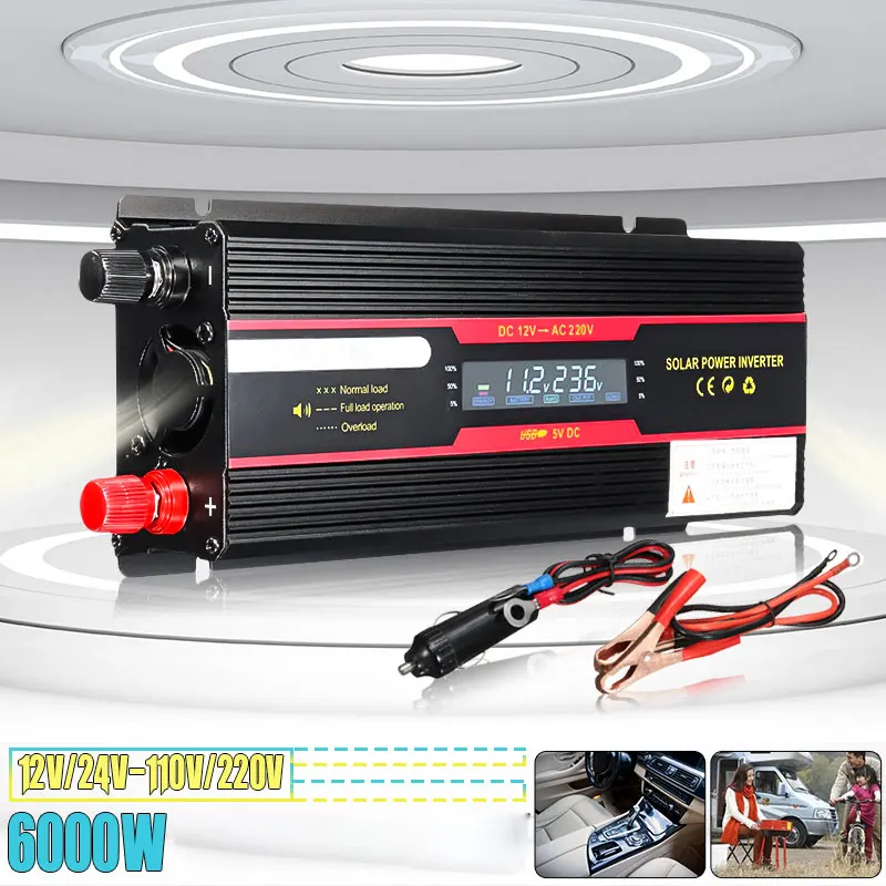 Inversor do Carro Potência de Pico Transformador de Tensão Inversor + Display v a 110 Inversor – 24 Lcd 12 v 220 6000 w