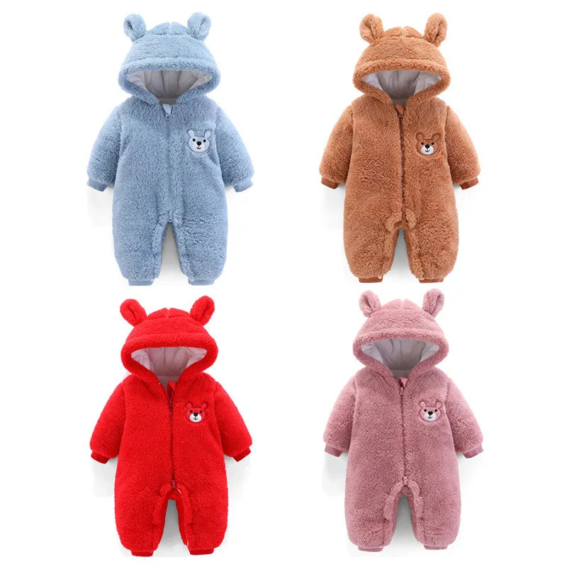 

Y.L.STUDIO Winter Fleece Romper For Baby Boy Girls Thicken Warm Padded Jumpsuit Hooded Zipper Newborn Babysuit Baby Clothing