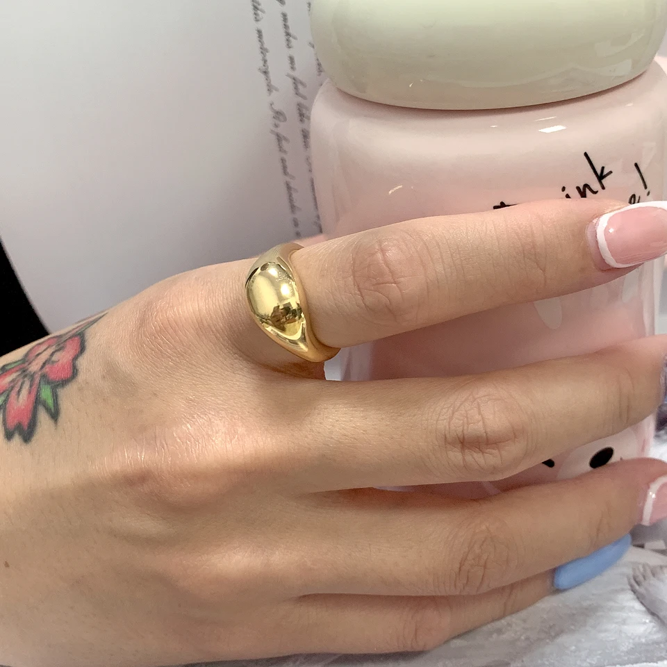 New 18 K Stainless Steel Chubby Rings For Women Simplicity Water Drop Gold Color Chain Ring Wedding Party Rings Jewelry Gift