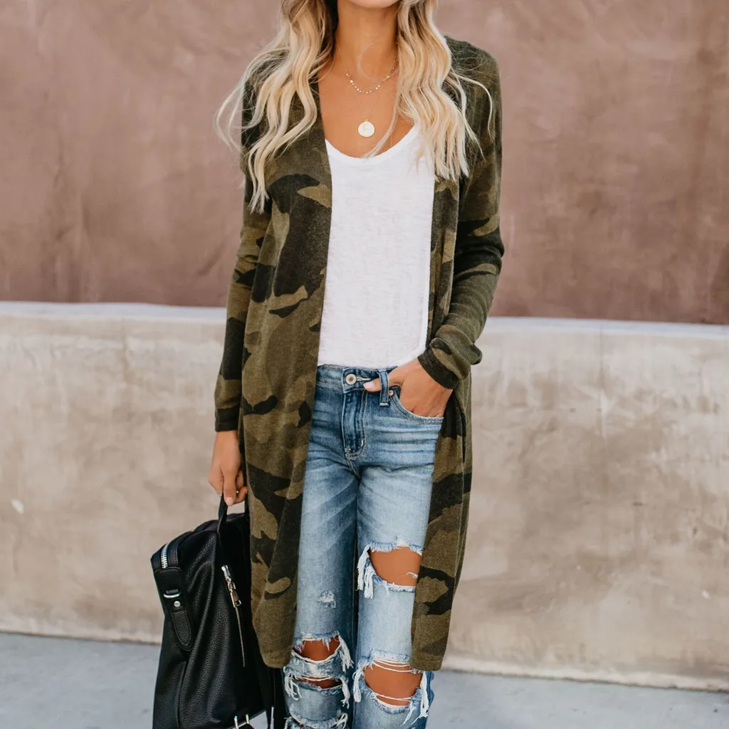 

JAYCOSIN Spring Fall Female Jackets Womens Ladies Long Cardigan Camouflage Casual Long Sleeve Coat Outerwear dropshipping Aug21