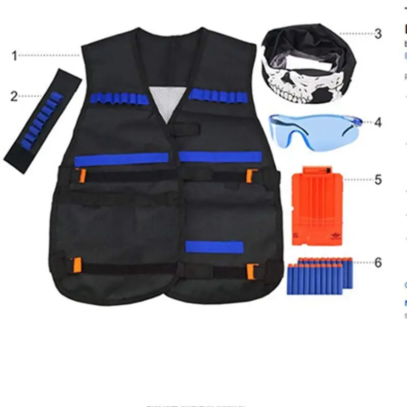 6pcs Nerf Gun Toy Children Tactical Nerf Gun Toy Childreun Accessories Waistcoat Ammo Holder Pistol Nerf Bullets Toy Clip Darts