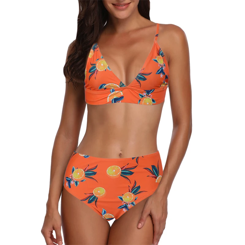 

2020 New Women Beach Bathing Suits Print Floral High-Waisted Bikini Sets Sexy Padded Cups Swimsuit 2 Piece Swimwear Sexy Bikini