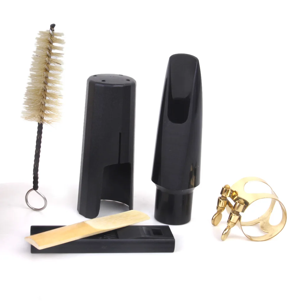 4pcs Tenor Saxophone Sax Mouthpiece + Reed + Reed Guard + Cleaning Brush Set