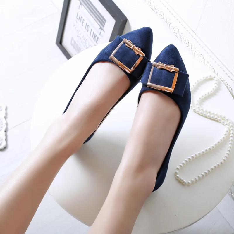 Синий Square metal decoration flats plus size 34-43 slip on women shoes shallow OL work ladies loafers comfy solid flock moccasins2020 - Цвет: Синий