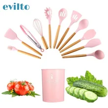 12 шт силиконовый кухонный инструмент Тернер ложка лопатка щетка с ведром кухонные наборы деревянная ручка специальные термостойкие кухонные принадлежности