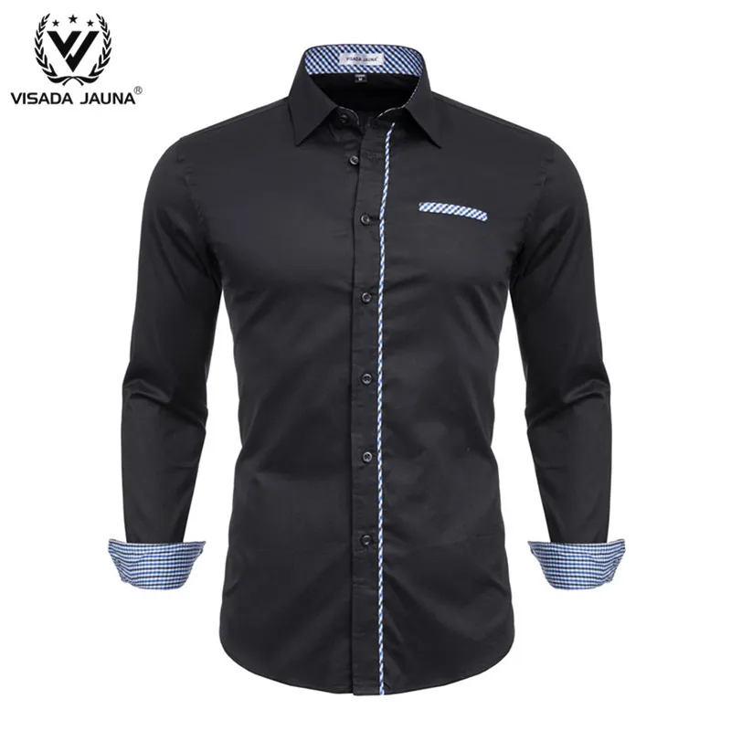 VISADA JUANA Fashion Print Casual Men Long Sleeve Shirt Stitching Fashion Pocket Design Fabric Soft Comfortable Male Dress Slim