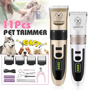 

11pcs/set Professional Electric Pet Dog Clipper 5 Speed Mute Grooming Trimmer USB Rechargeable Animal Hair Shaver Kit
