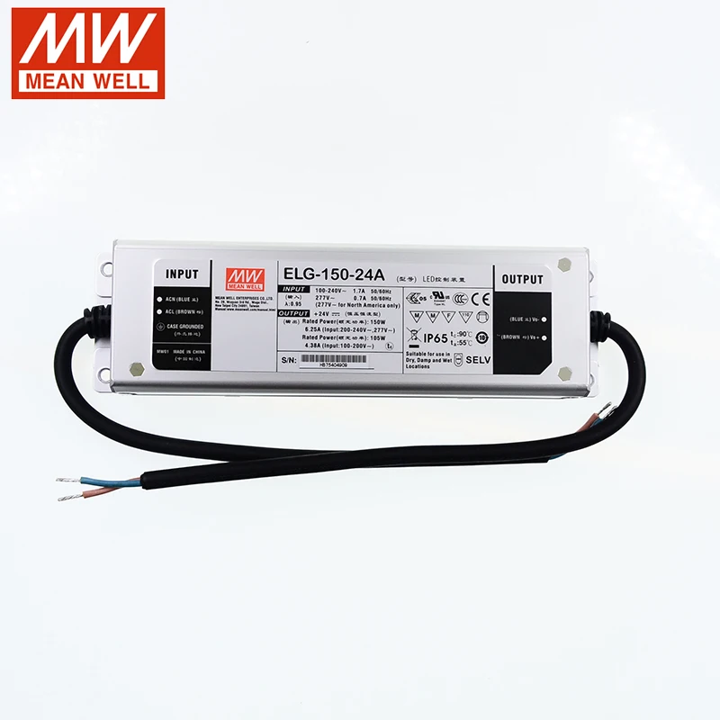 MEAN WELL ELG-150 Series DC12V 24V 36V 42V 48V 150W IP67 Waterproof Single Output Adjustable LED Lighting Switching Power Supply