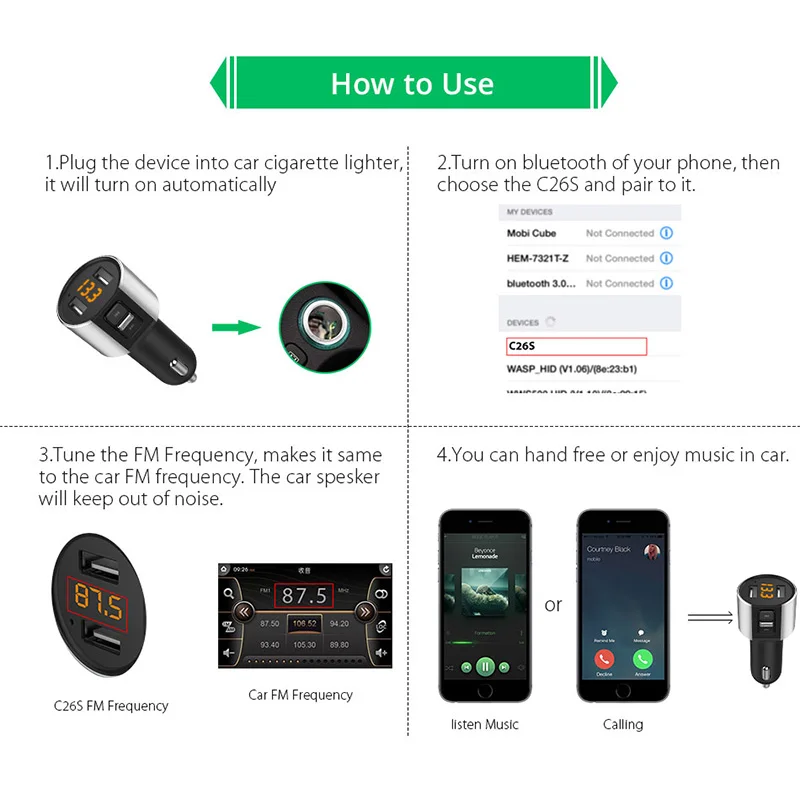 Автомобильный fm-передатчик с Bluetooth модулятор, Автомобильный MP3-плеер, двойной USB светодиодный дисплей, музыкальный аудио USB интерфейс, автомобильное зарядное устройство