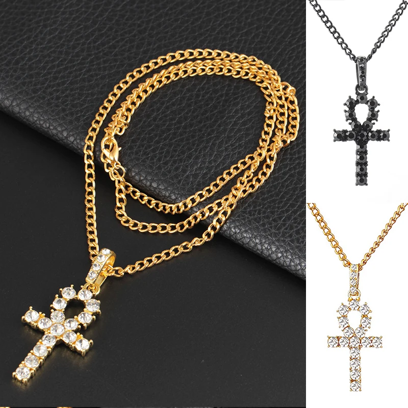 Мужское и женское ожерелье из сплава хип хоп Iced Out Ankh Cross подвеска теннисная